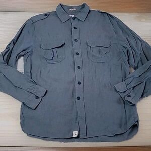 Aigle Blue Button Down Shirt Long Sleeve Utility Workwear 100% Cotton Large
